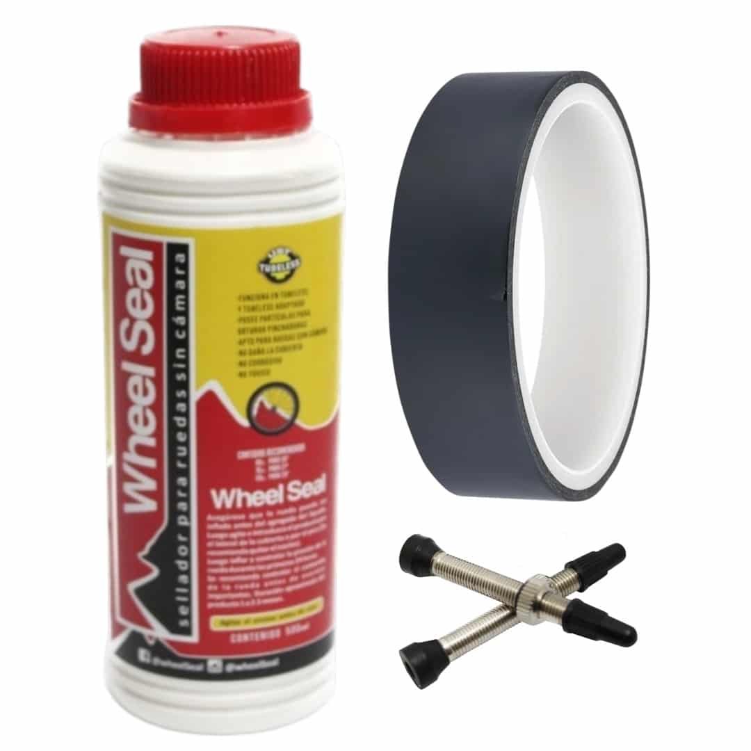 PLANTILLA MEDIDAS ML (5) KIT TUBELESS CINTA 27MM + LIQUIDO 500ML + VALVULAS - Imagen 1